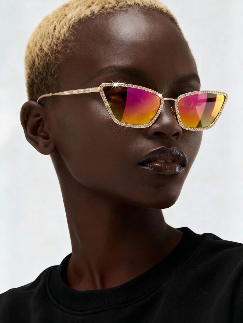 Kurt Geiger Gold Frame Pink-Orange Gradient Cat Eye Sunglasses